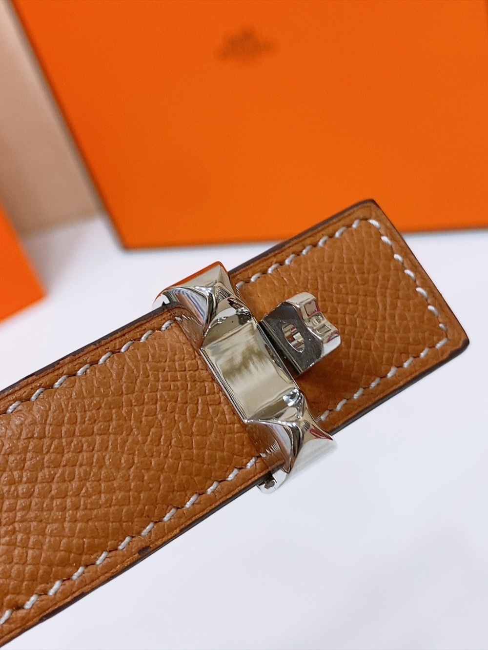 Luxury Hermes Kelly Belt - Brown Leather with Silver Medor Buckle