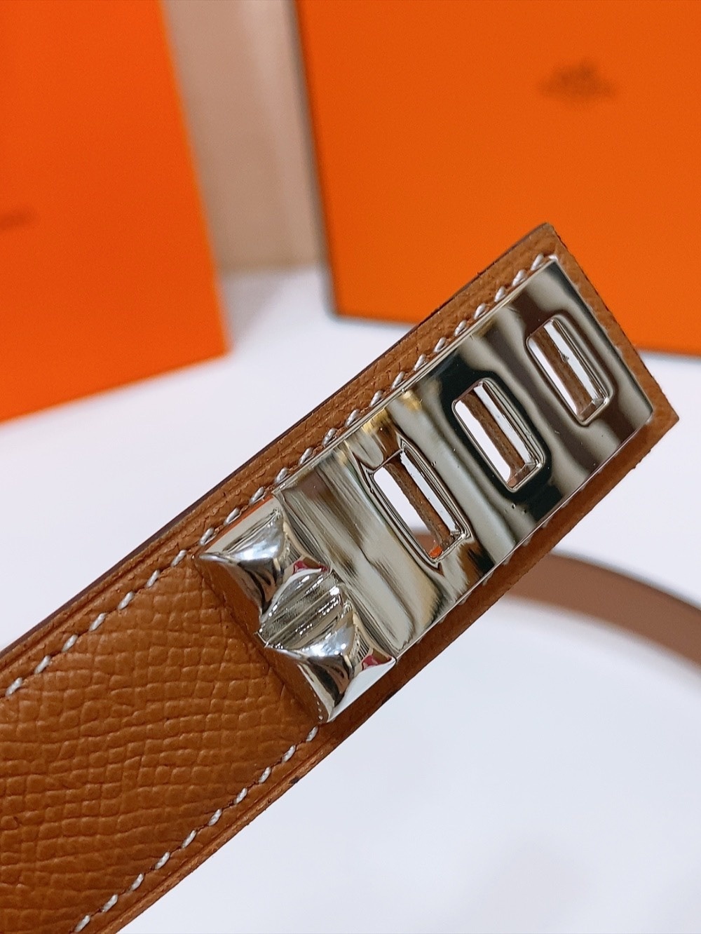Luxury Hermes Kelly Belt - Brown Leather with Silver Medor Buckle