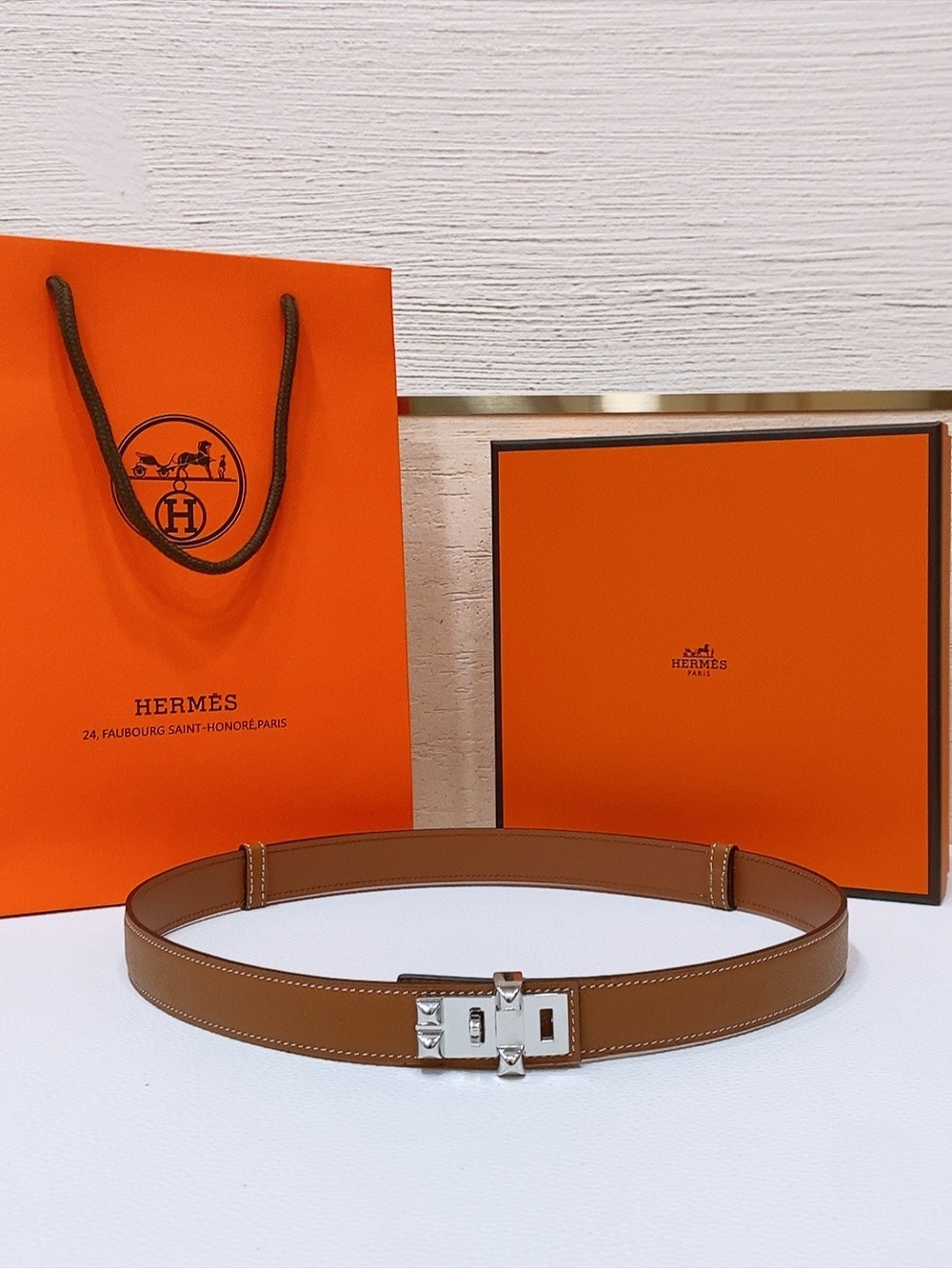 Luxury Hermes Kelly Belt – Brown Leather with Silver Medor Buckle