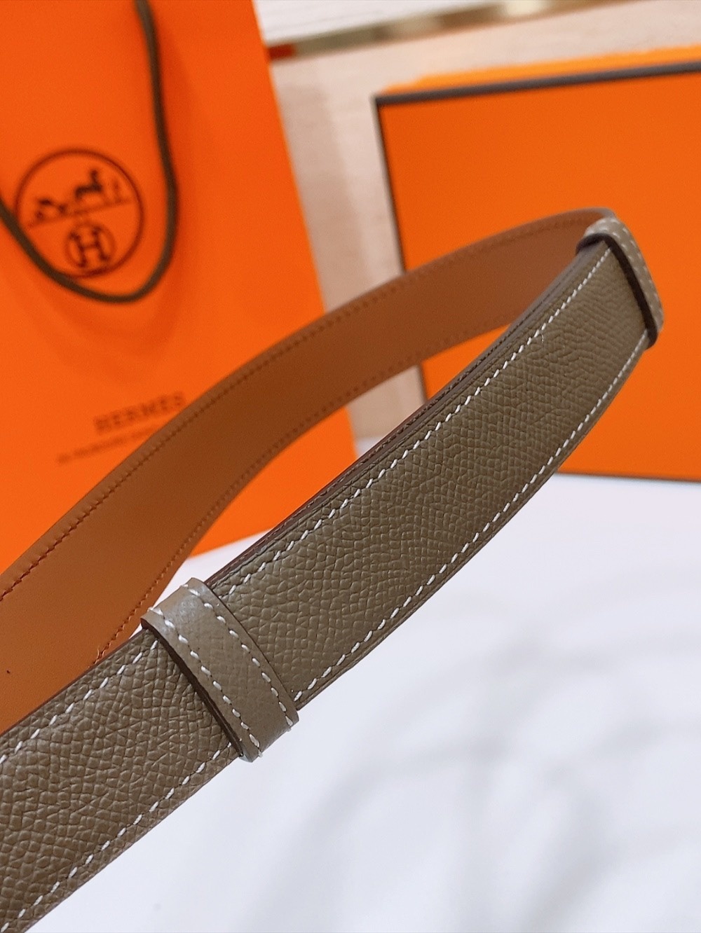 Hermes Kelly Belt Etoupe Epsom Leather with Palladium Hardware
