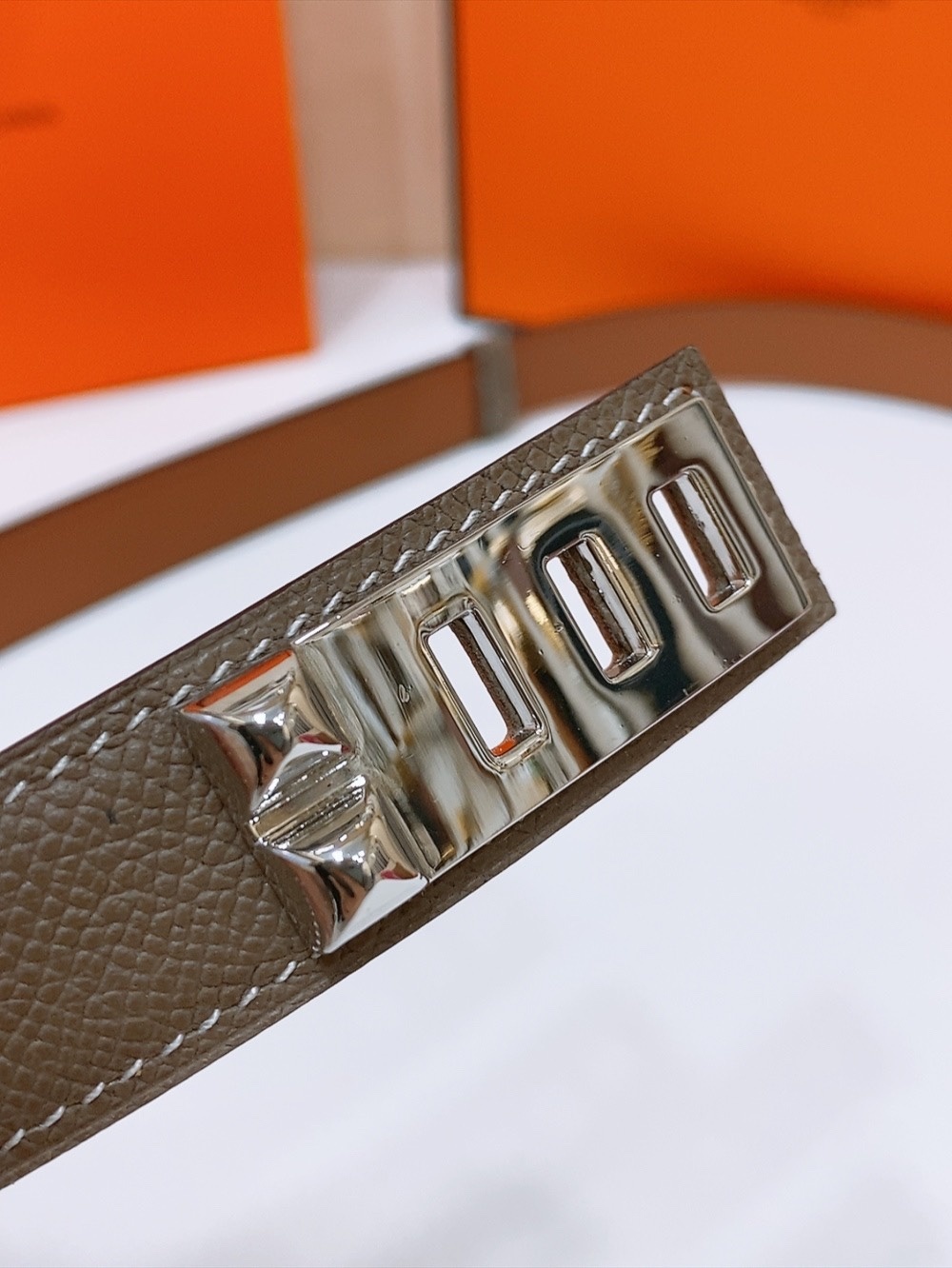 Hermes Kelly Belt Etoupe Epsom Leather with Palladium Hardware