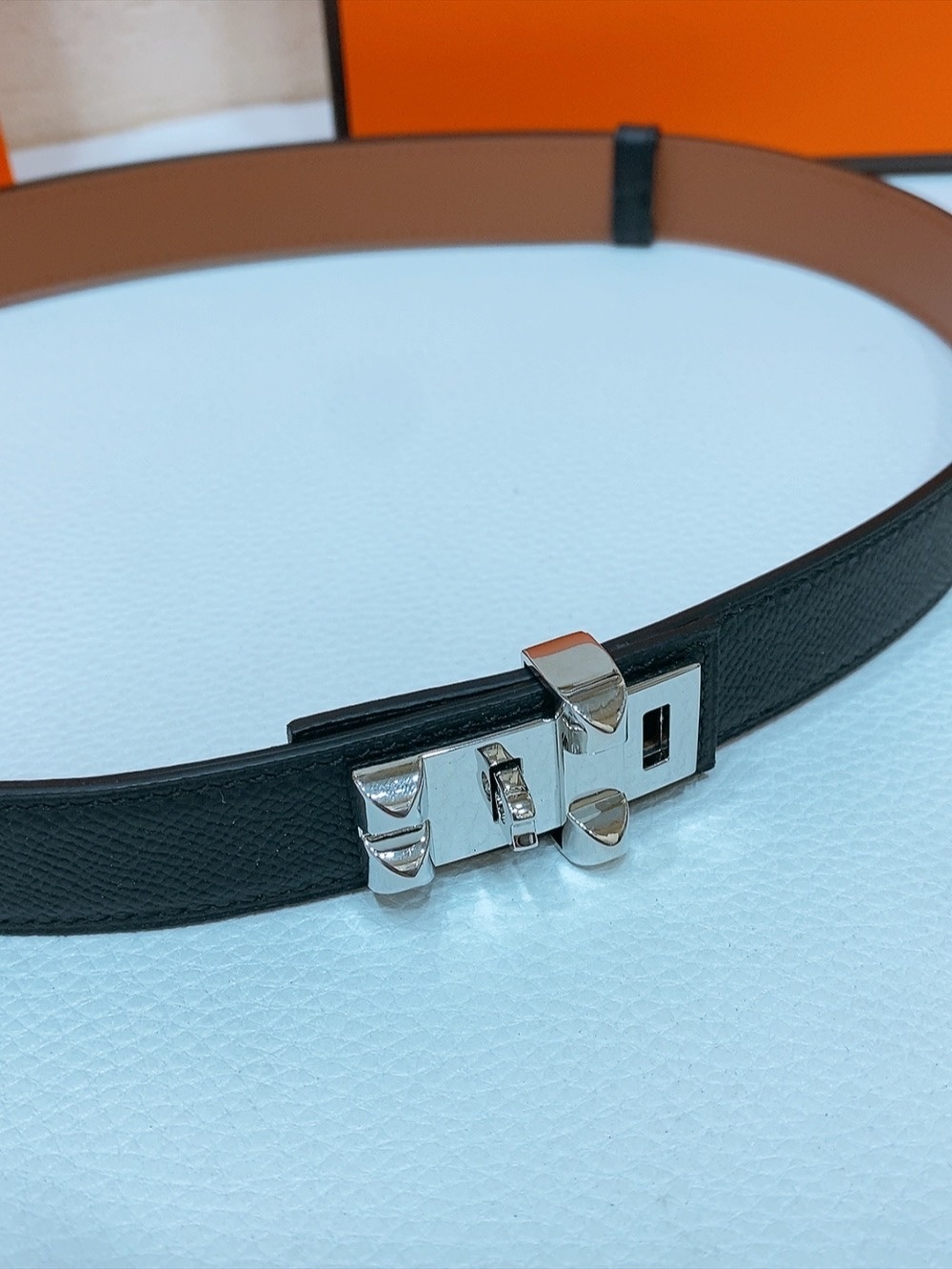 Hermes Kelly 18 Belt in Black Epsom Leather with Silver Hardware