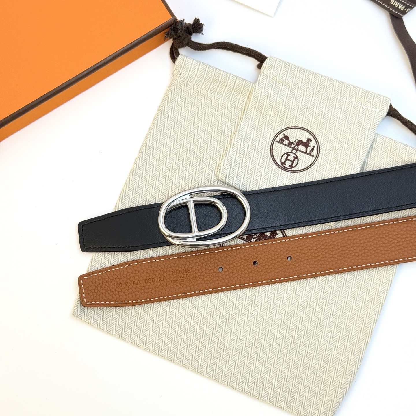 Hermès Odyssée Reversible Leather Belt 32mm - Silver Buckle