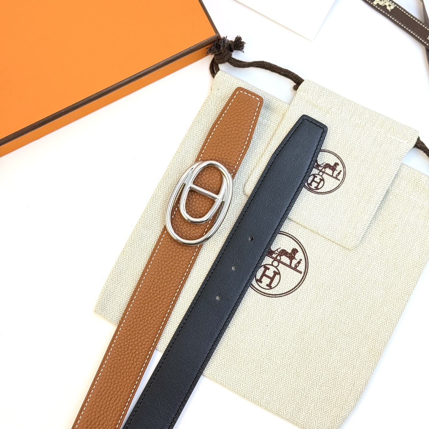 Hermès Odyssée Reversible Leather Belt 32mm - Silver Buckle