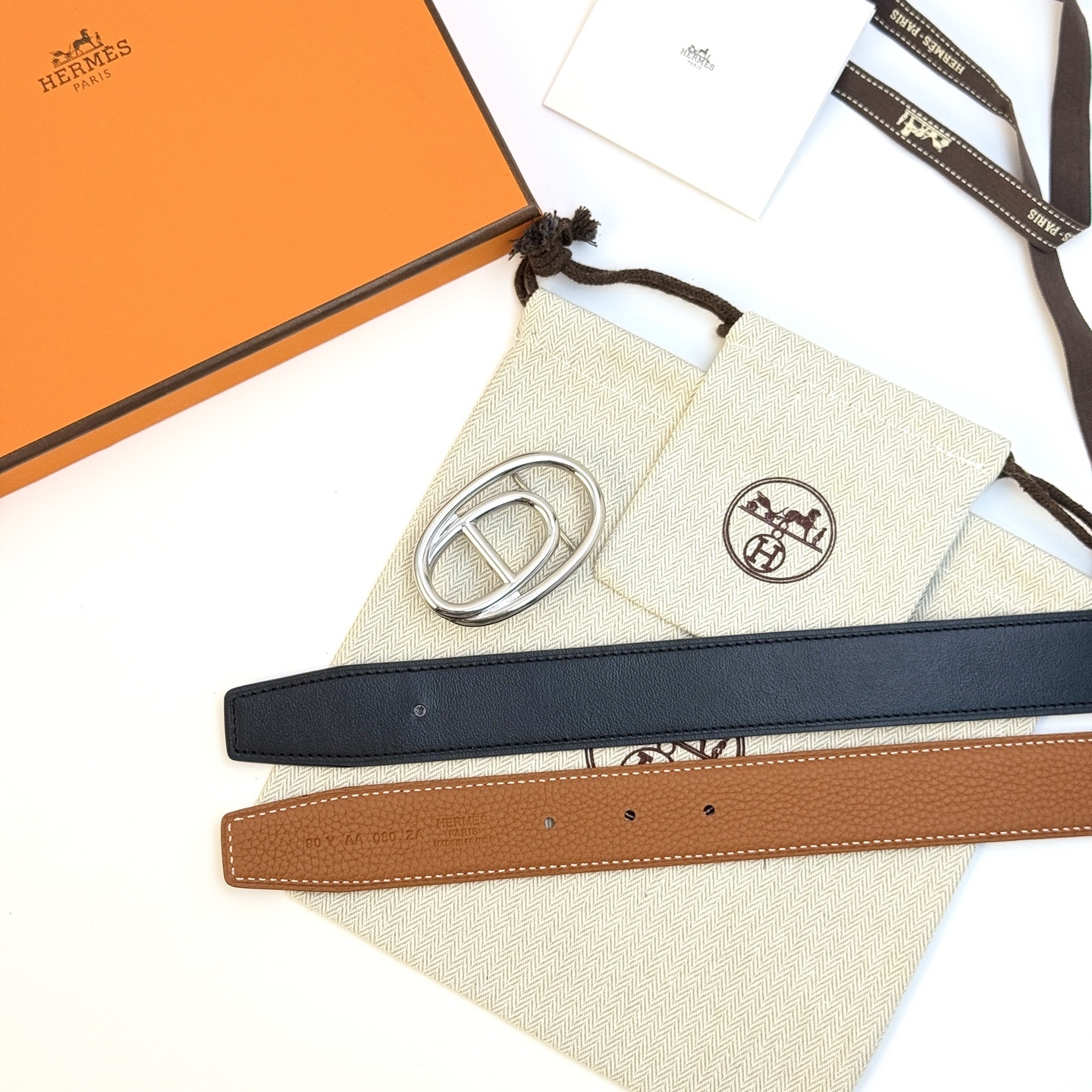 Hermès Odyssée Reversible Leather Belt 32mm - Silver Buckle