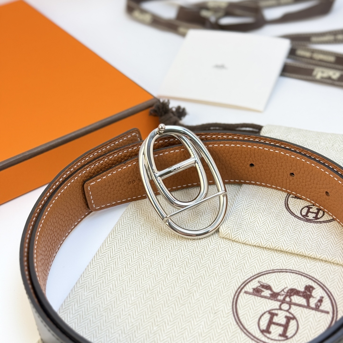 Hermès Odyssée Reversible Leather Belt 32mm - Silver Buckle