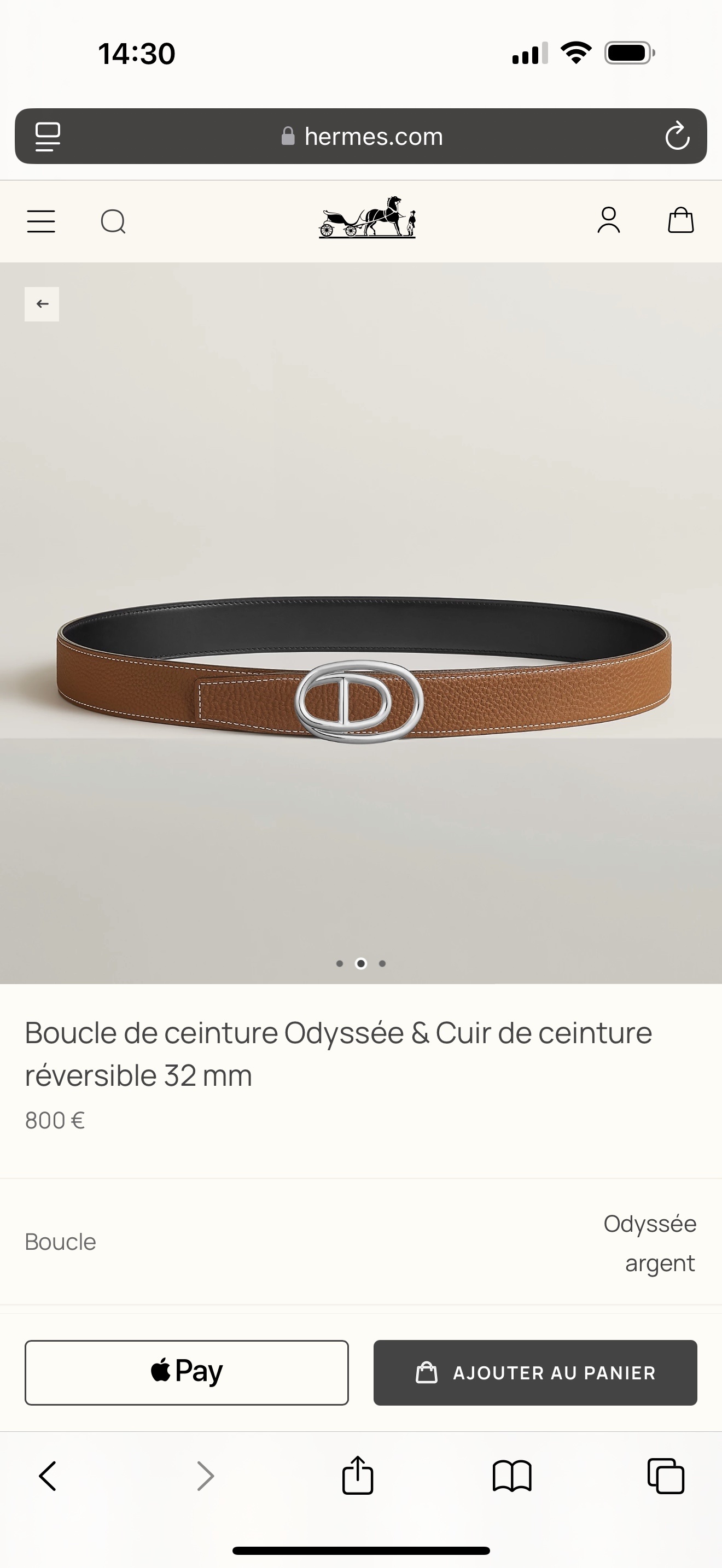 Hermès Odyssée Reversible Leather Belt 32mm - Silver Buckle