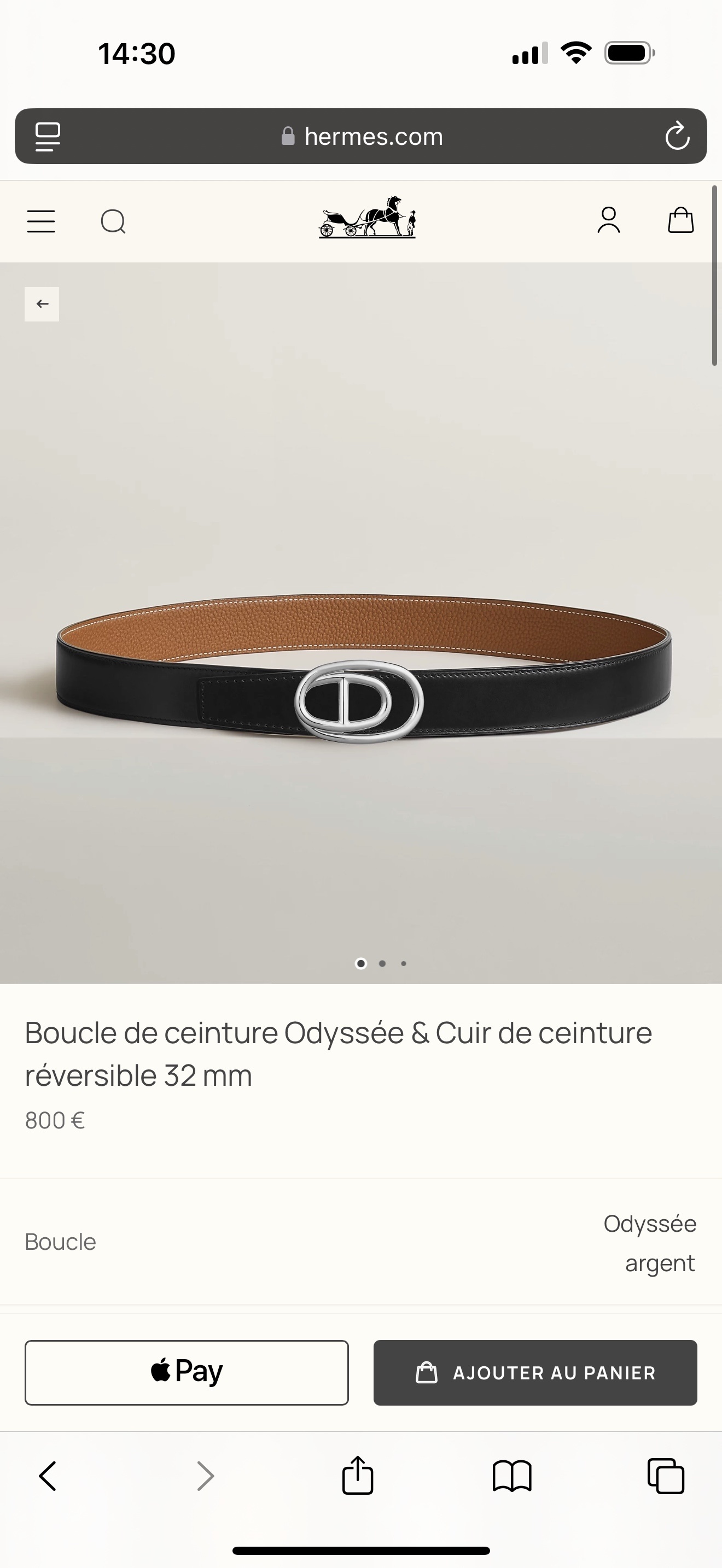 Hermès Odyssée Reversible Leather Belt 32mm – Silver Buckle