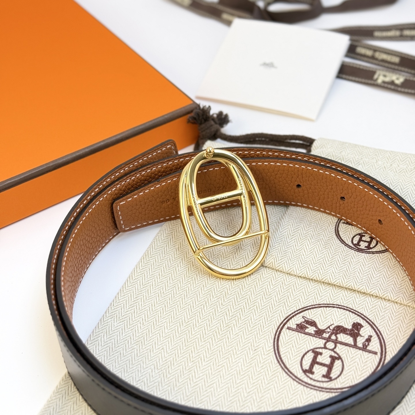 Hermès 32mm Odyssée Reversible Leather Belt with Permabrass Buckle