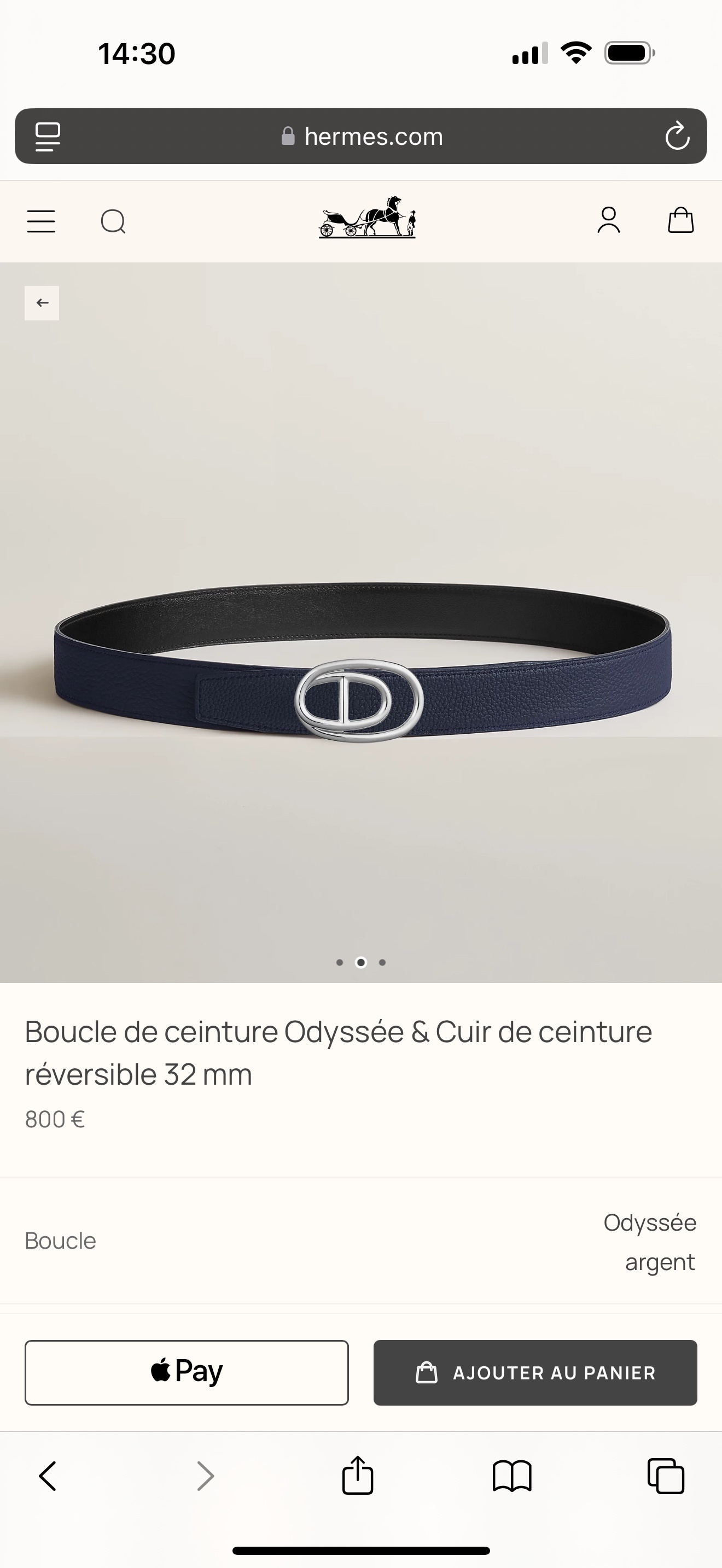 Hermès Odyssée 32mm Reversible Leather Belt - Black & Navy