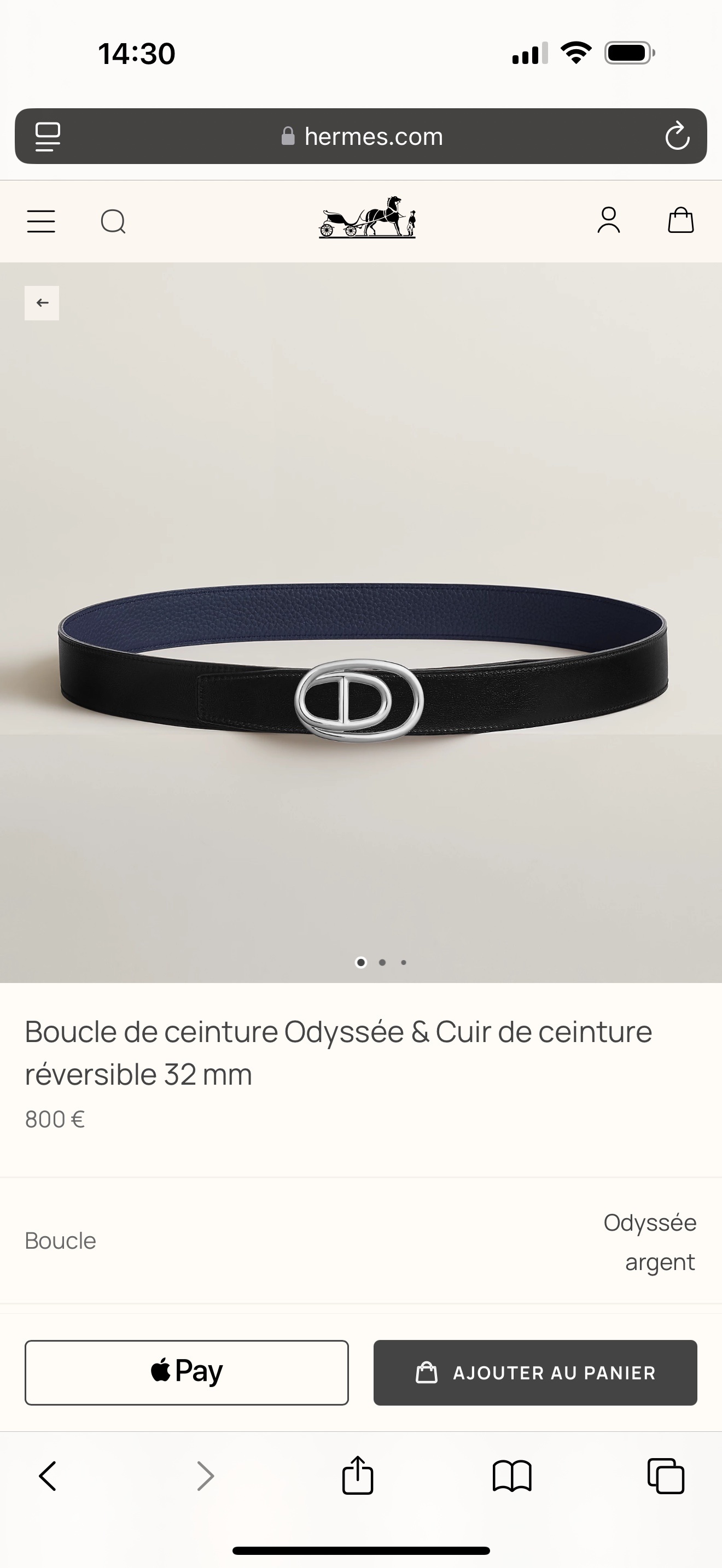 Hermès Odyssée 32mm Reversible Leather Belt – Black & Navy