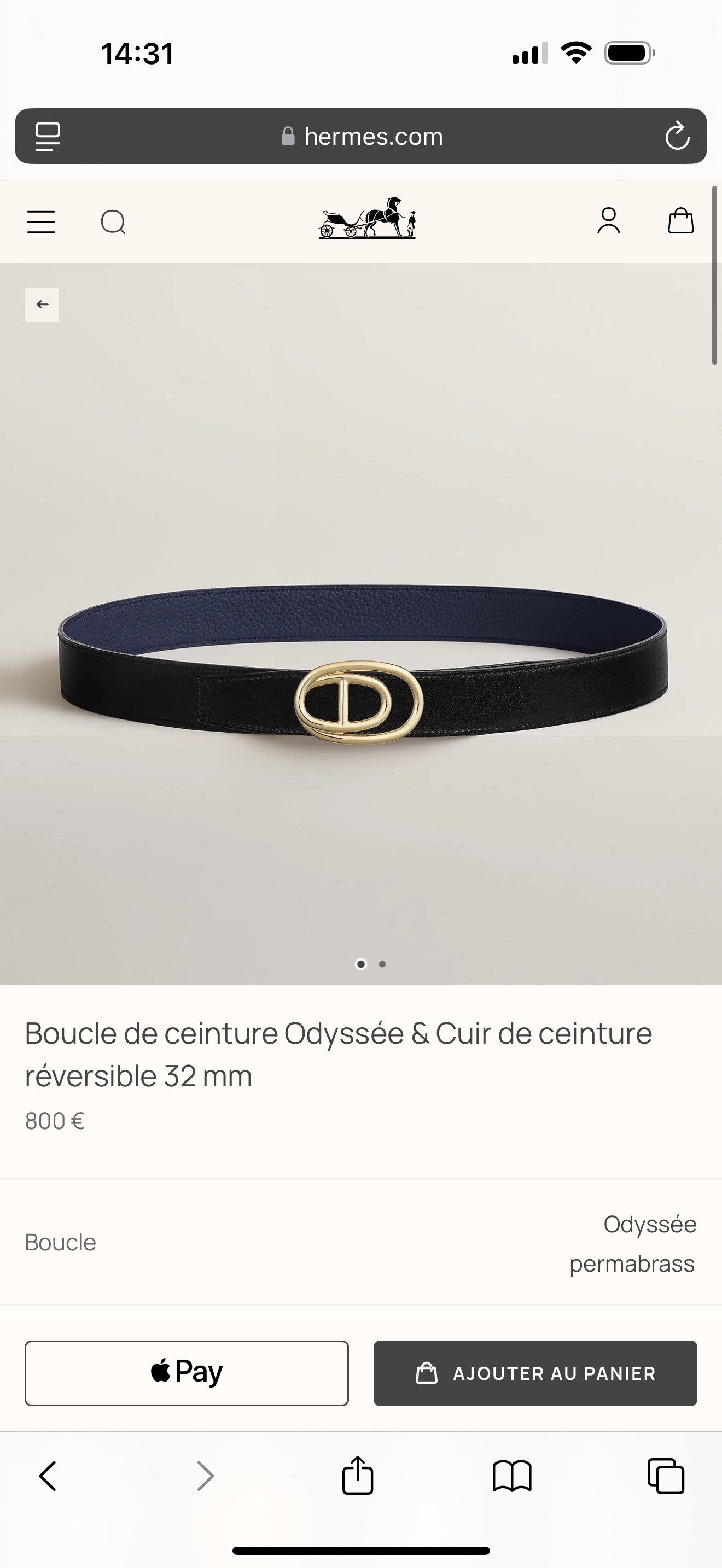 Hermès Odyssée Reversible Leather Belt 32mm – Permabrass Buckle