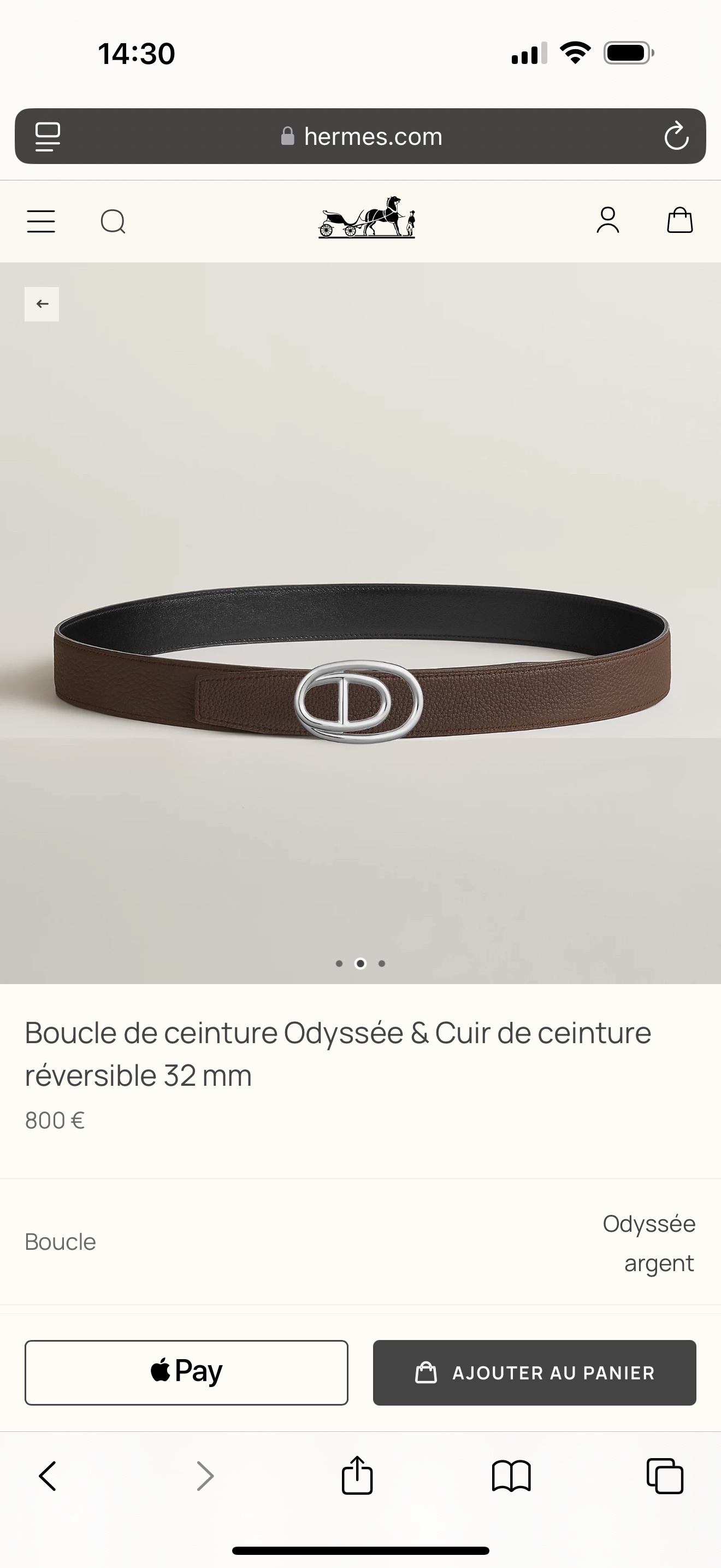 Hermès Odyssée Buckle & Reversible 32mm Leather Belt