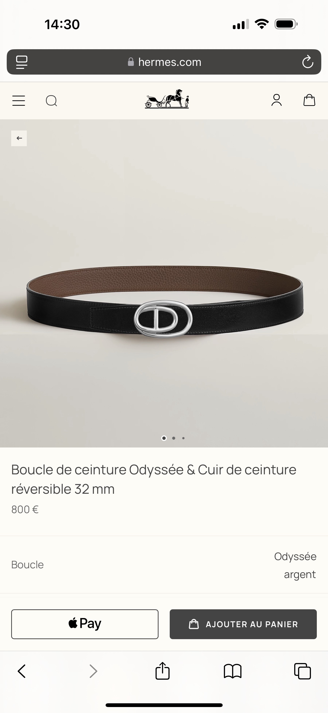 Hermès Odyssée Buckle & Reversible 32mm Leather Belt