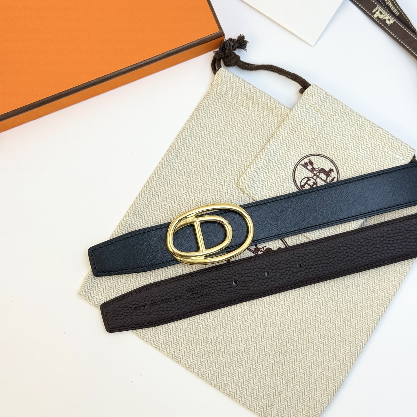 Hermès Odyssée Reversible Leather Belt 32mm Gold Buckle