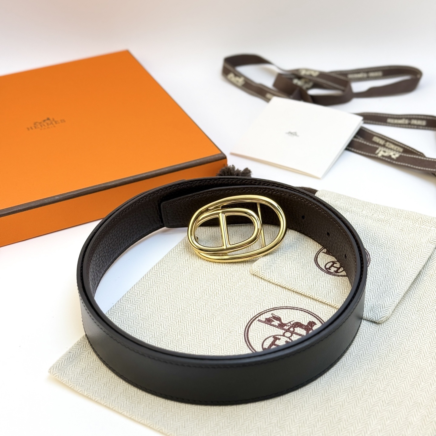 Hermès Odyssée Reversible Leather Belt 32mm Gold Buckle