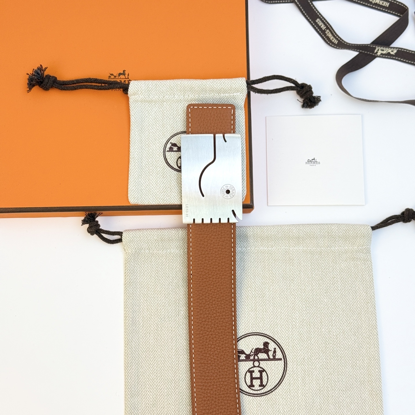 Hermès Reversible Leather Belt - Black/Tan with Brushed Silver Buckle