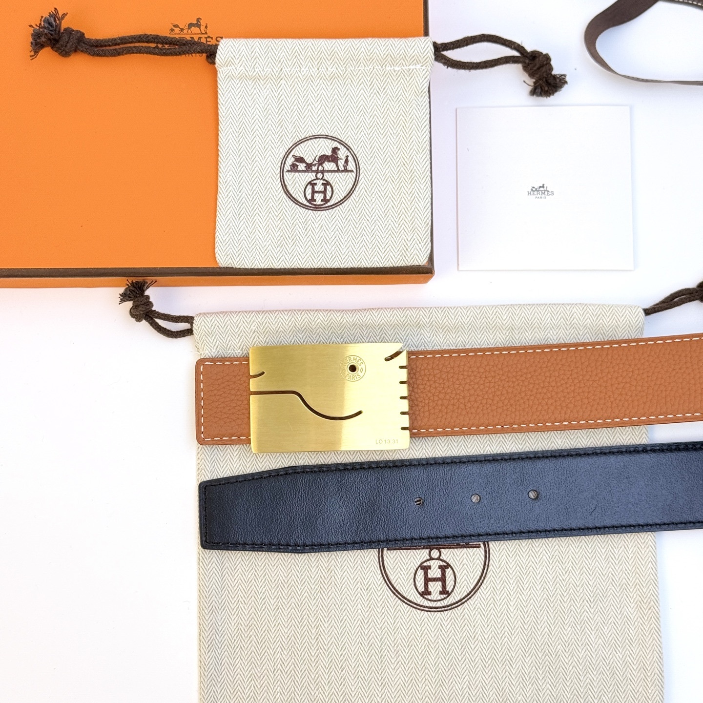 Hermès Reversible Leather Belt with Gold Buckle - Black/Brown