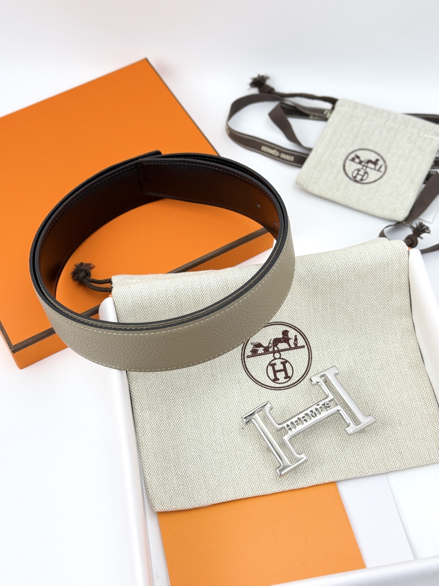 Hermes Reversible Leather H Belt with Silver Buckle