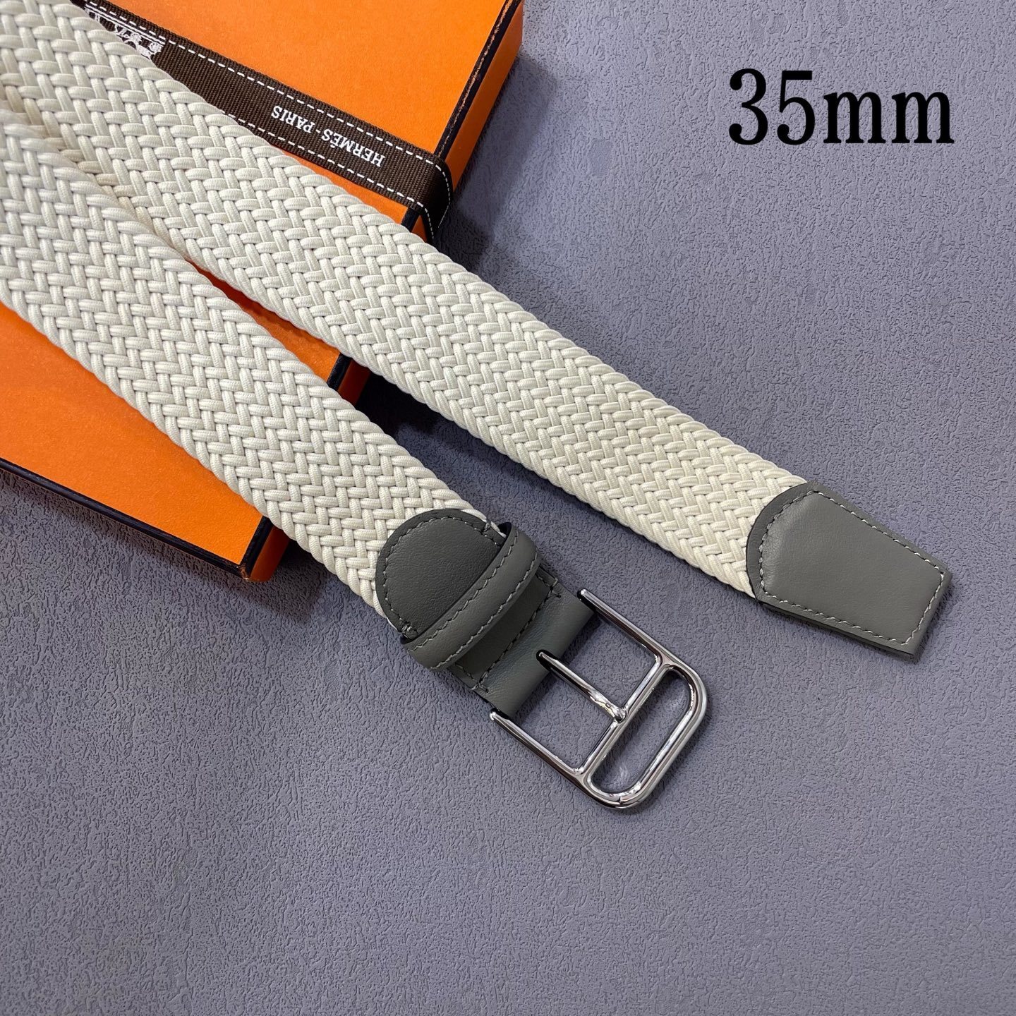 Hermès Men's Braided Woven Belt with Silver Buckle - Cream