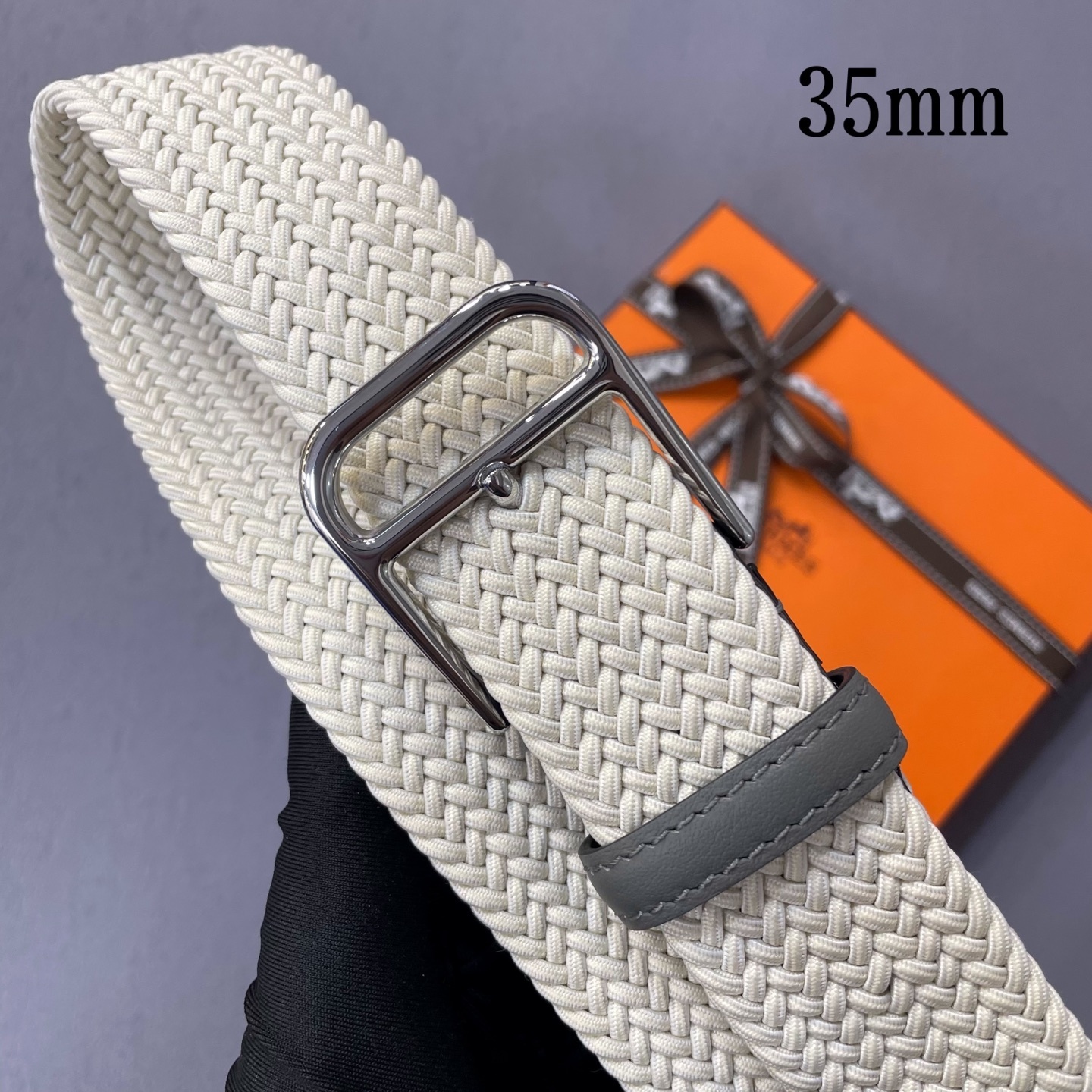 Hermès Men's Braided Woven Belt with Silver Buckle - Cream