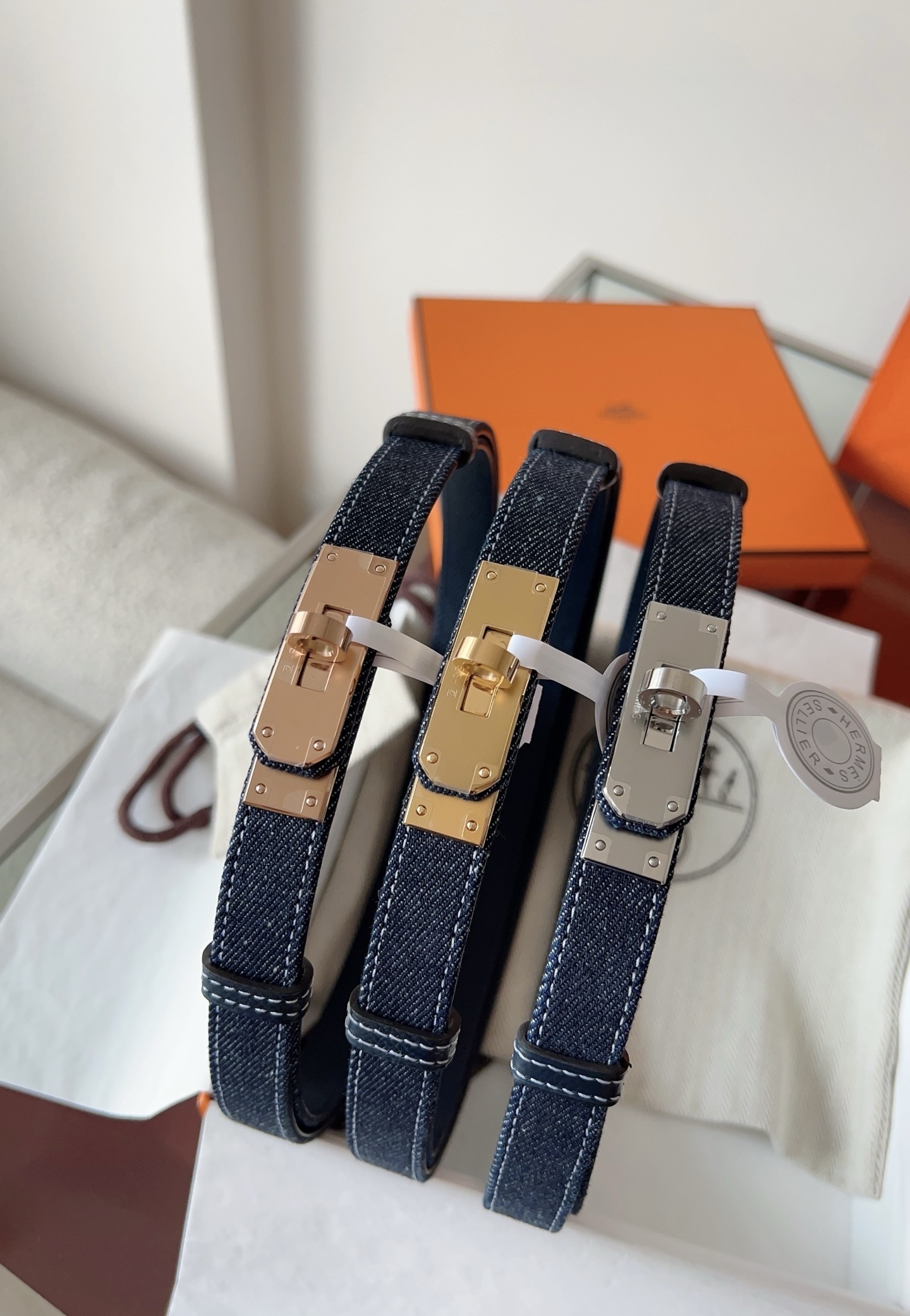 Hermès Kelly 18 Belt Denim Canvas Gold Hardware Adjustable