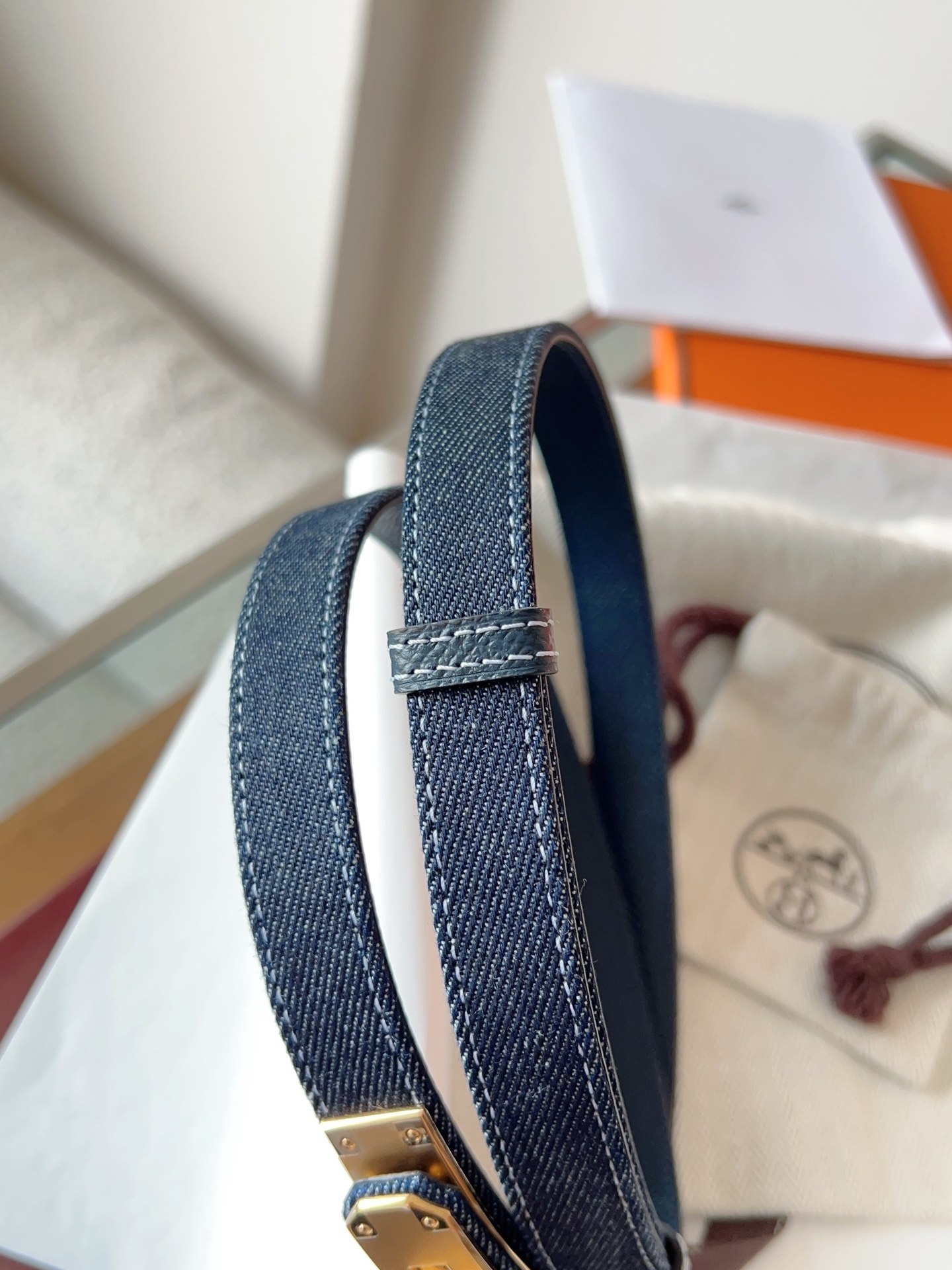 Hermès Kelly 18 Belt Denim Canvas Gold Hardware Adjustable