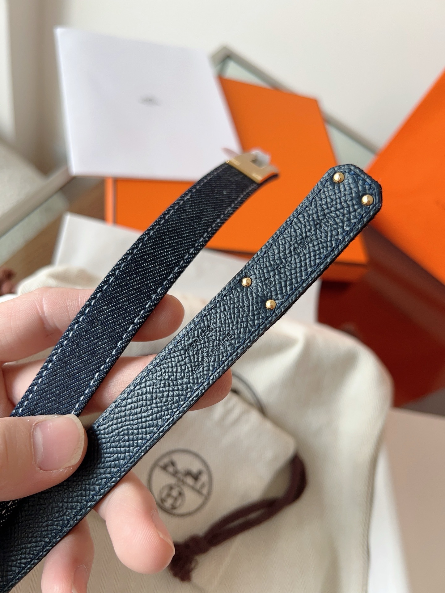 Hermès Kelly 18 Belt Denim Canvas Gold Hardware Adjustable