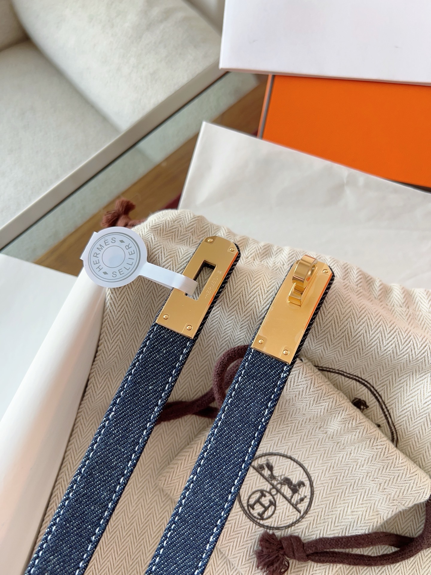 Hermès Kelly 18 Belt Denim Canvas Gold Hardware Adjustable