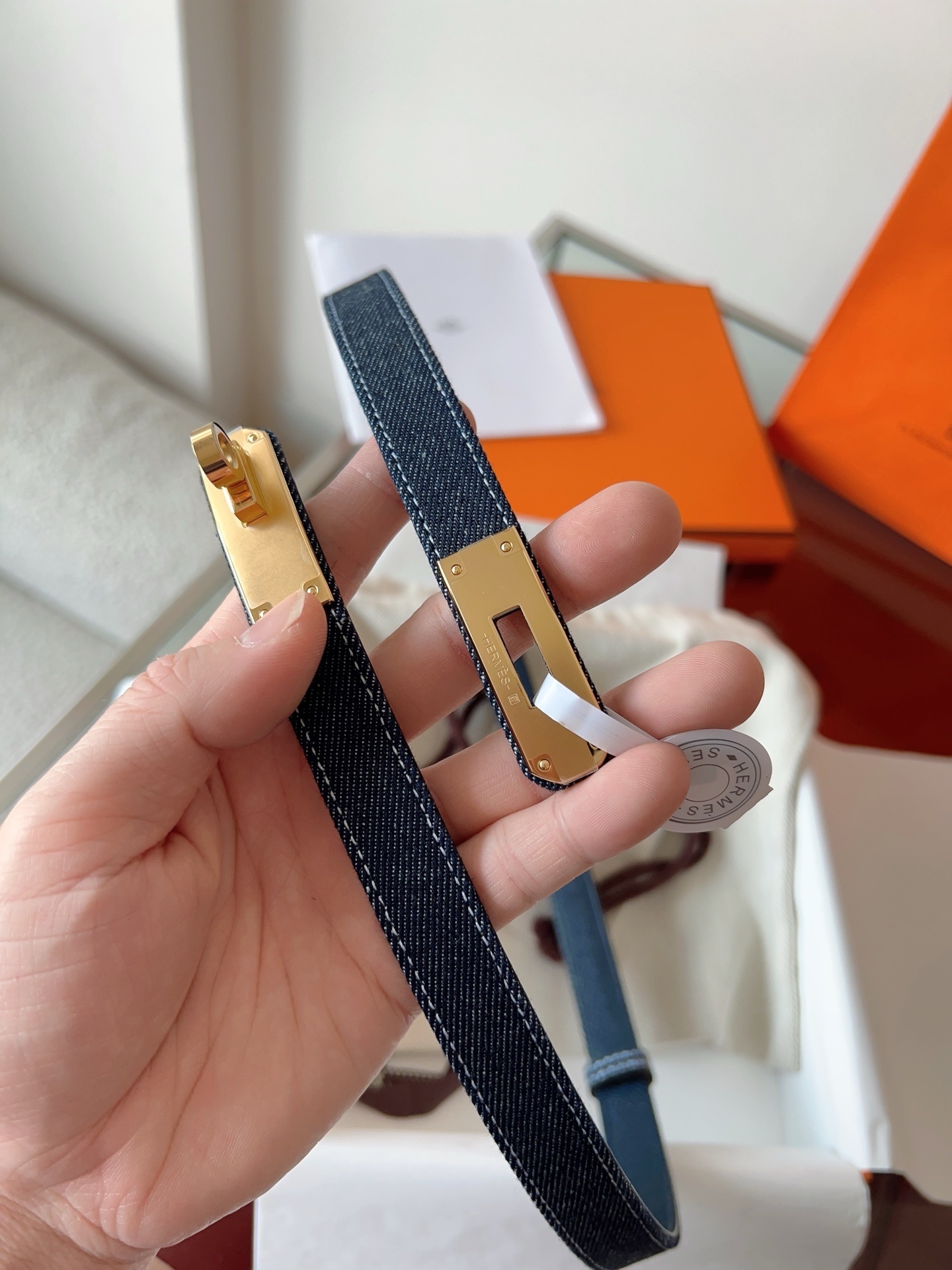Hermès Kelly 18 Belt Denim Canvas Gold Hardware Adjustable