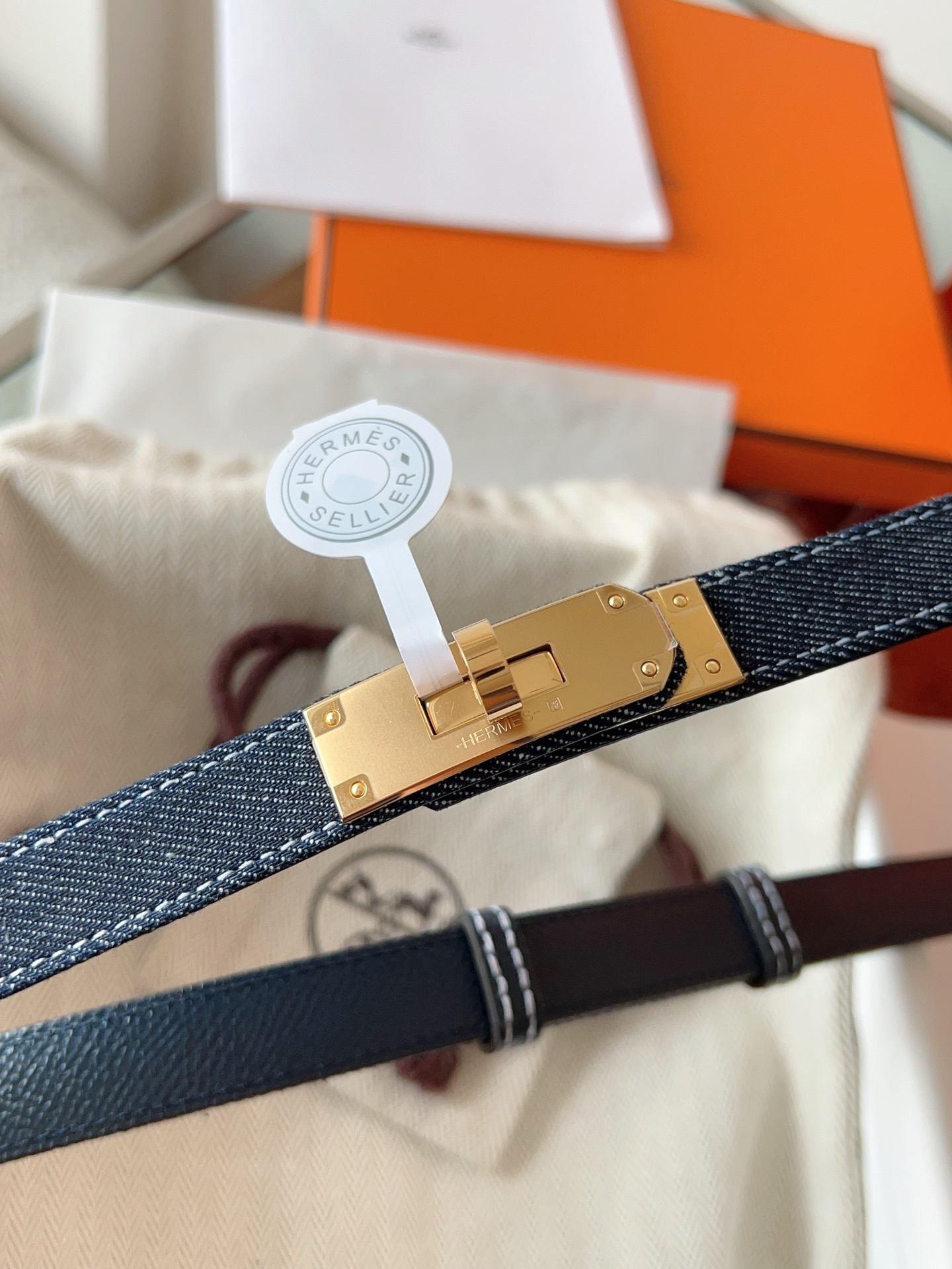Hermès Kelly 18 Belt Denim Canvas Gold Hardware Adjustable