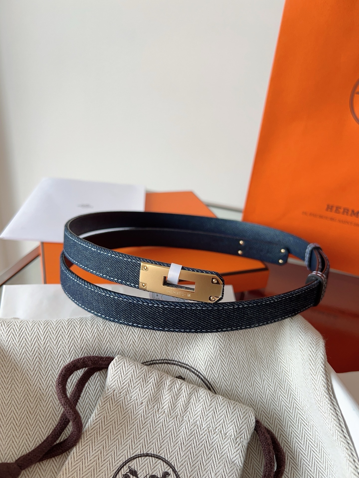 Hermès Kelly 18 Belt Denim Canvas Gold Hardware Adjustable