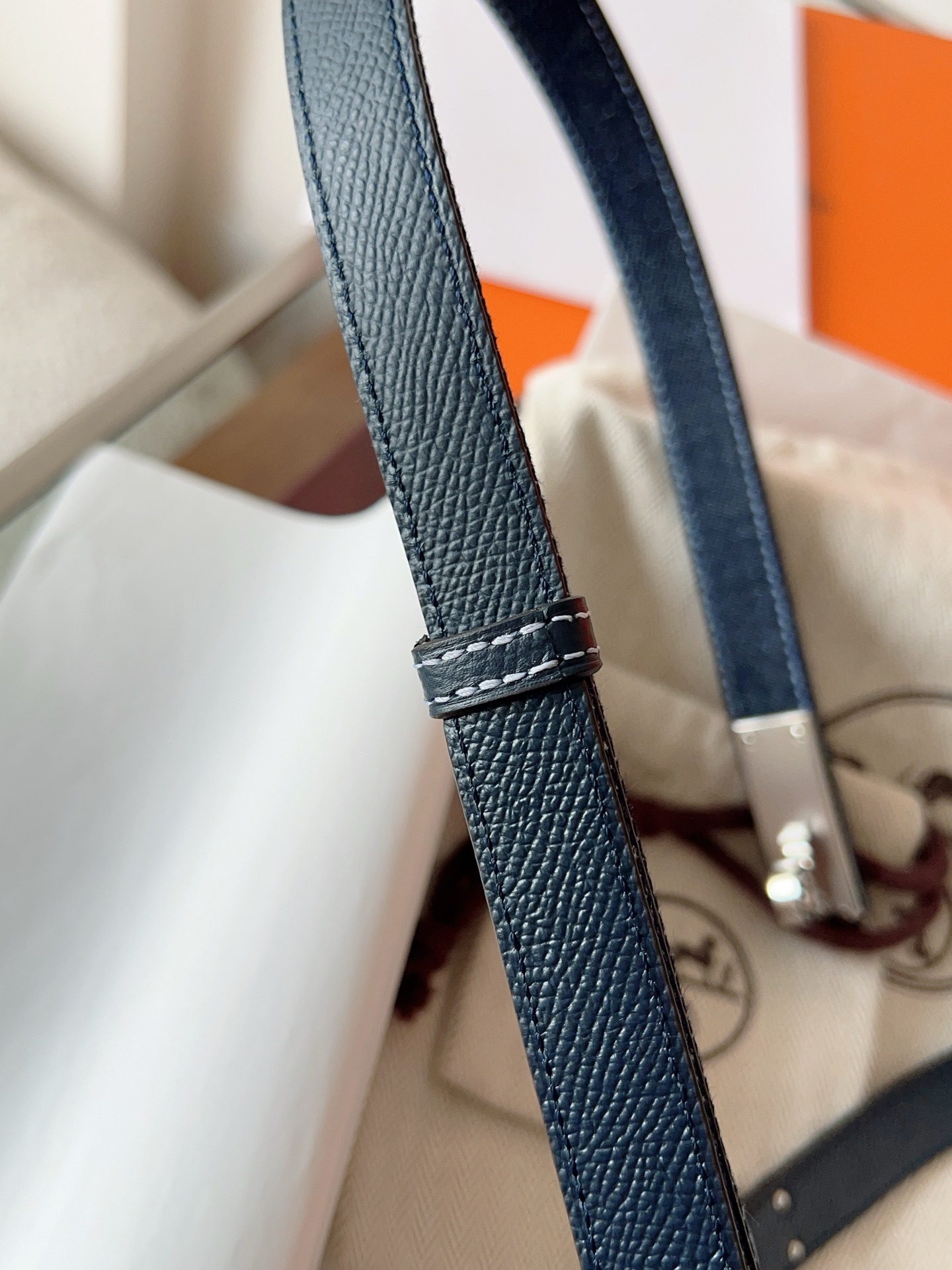 Hermes Kelly Belt in Blue Denim with Silver Hardware