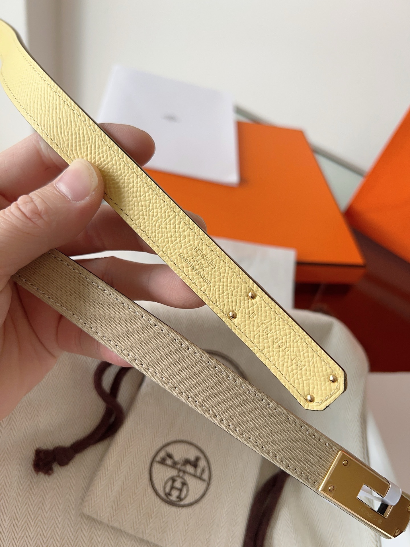 Hermès Kelly 18 Belt Beige Epsom Leather with Gold Hardware
