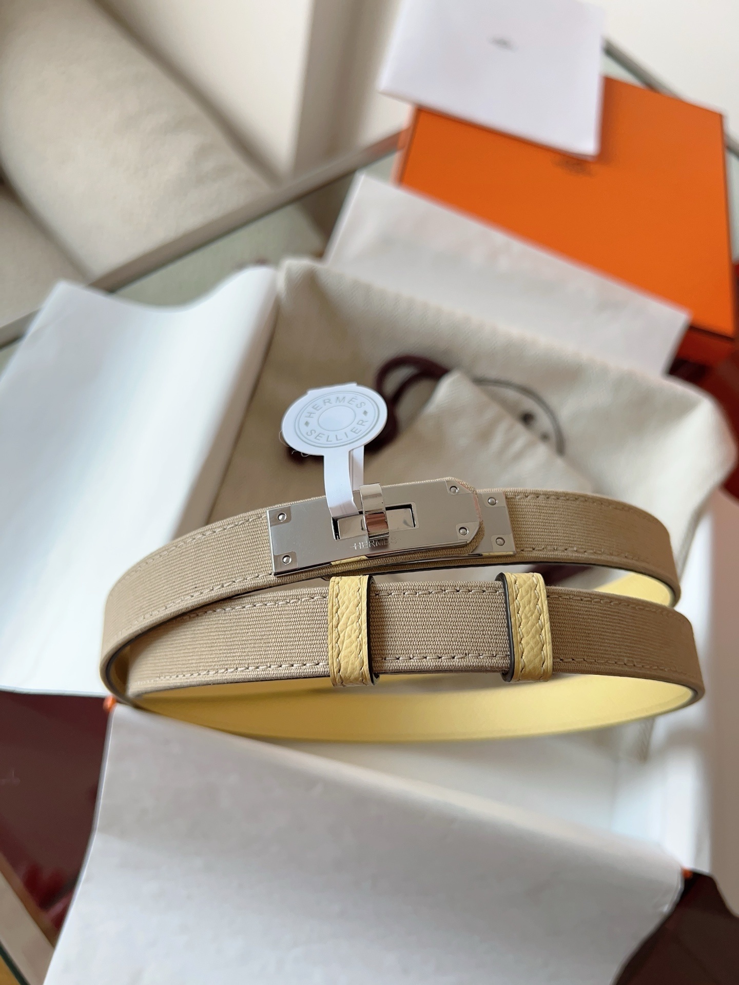 Hermès Kelly 18 Belt Nata Epsom Leather with Silver Hardware