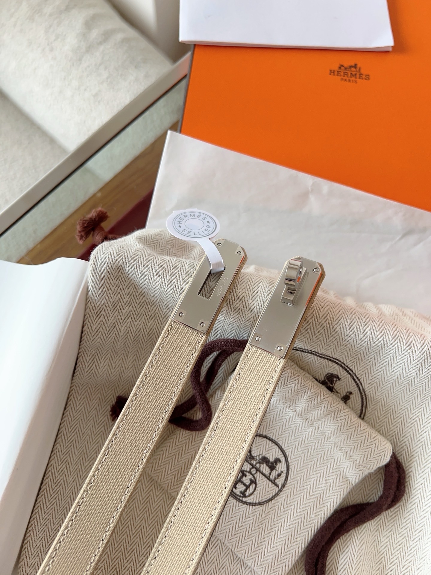 Hermès Kelly 18 Belt Nata Epsom Leather with Silver Hardware