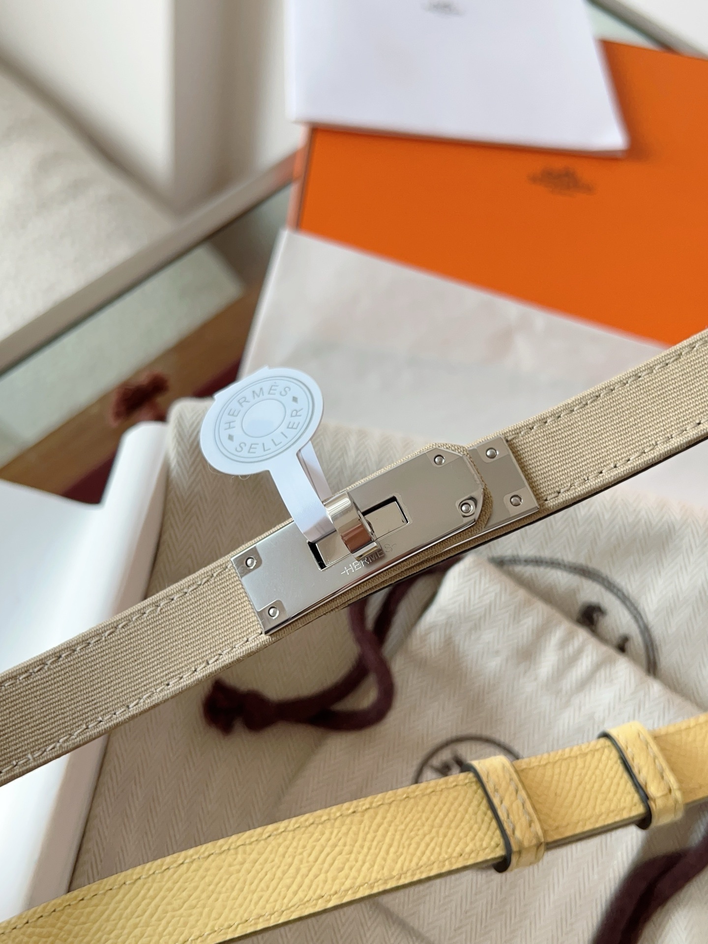 Hermès Kelly 18 Belt Nata Epsom Leather with Silver Hardware