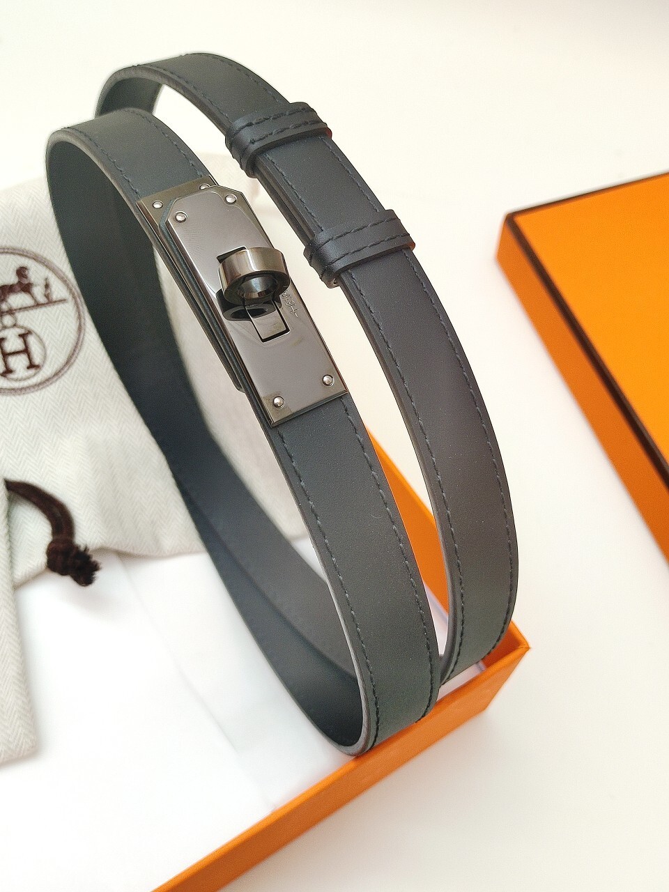 Hermes Kelly Double Tour Leather Bracelet - Black with Dark Hardware