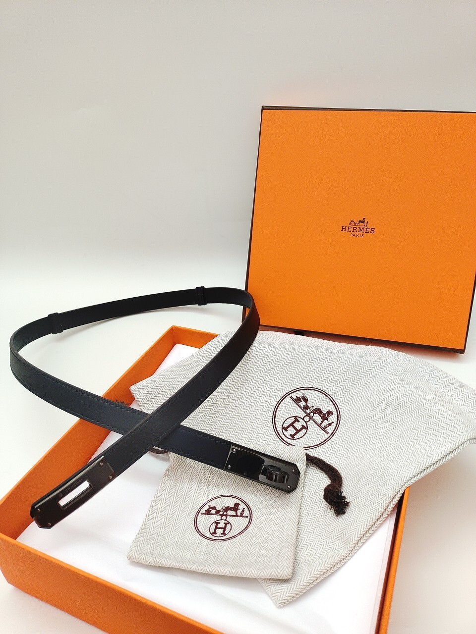 Hermes Kelly Double Tour Leather Bracelet - Black with Dark Hardware