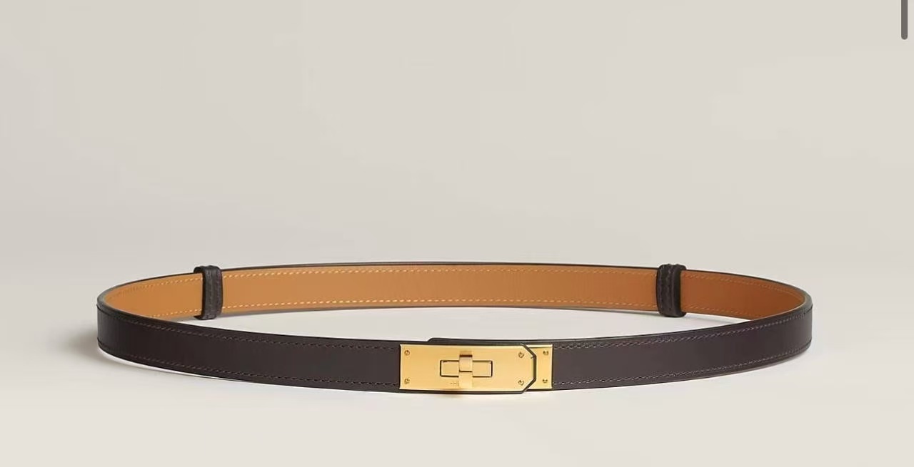 Hermès Kelly Belt 18mm Dark Brown Leather with Gold-Plated Buckle