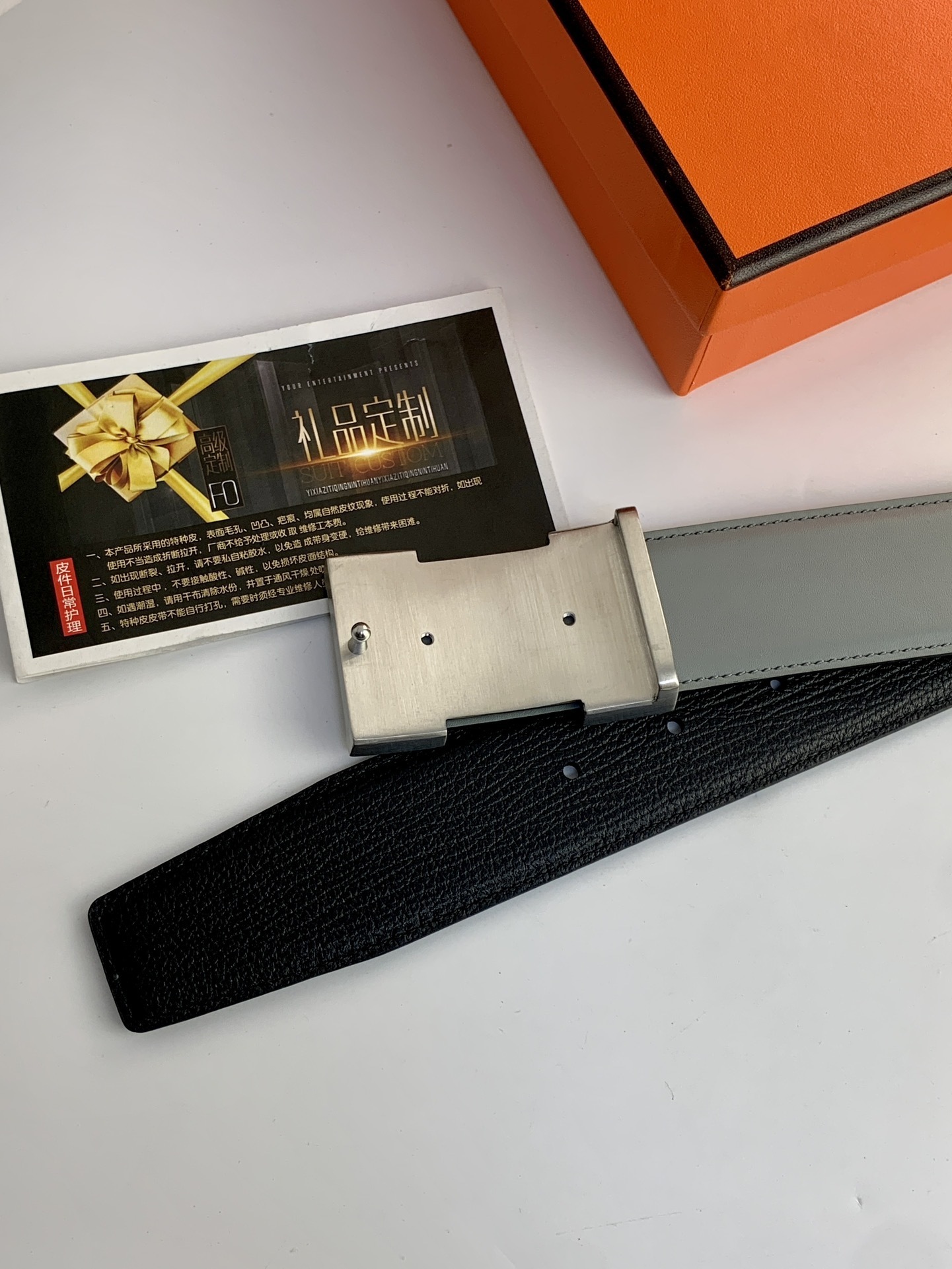 Luxury Reversible H Buckle Leather Belt - Black & Grey for Men