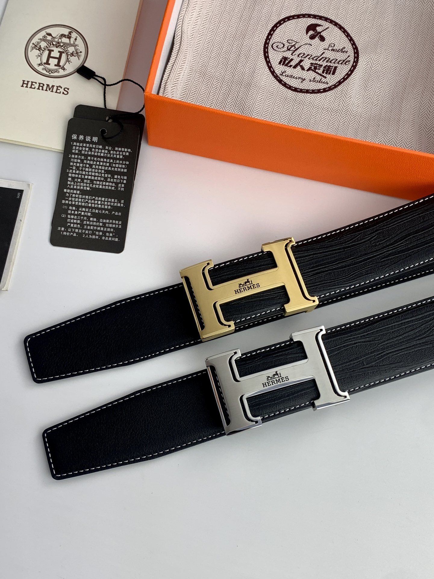 Designer H Buckle Leather Belt for Men – Classic Black & Gold/Silver