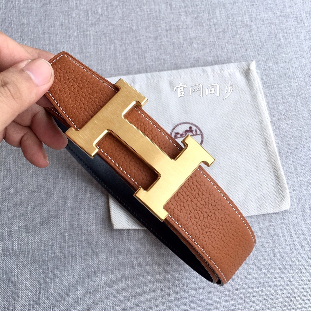 Hermes Togo 38mm Reversible Belt - Gold/Black with H Buckle