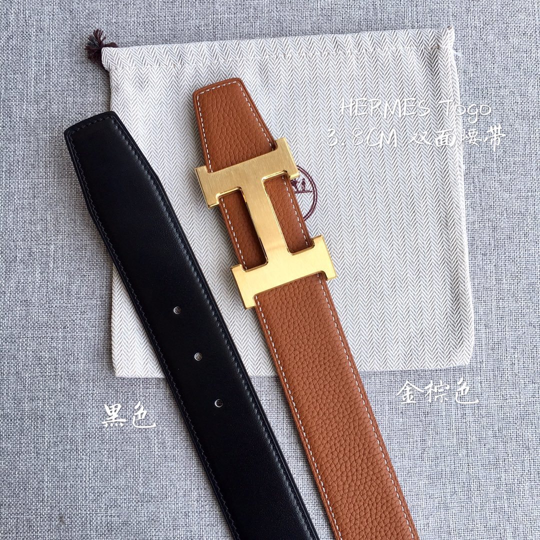 Hermes Togo 38mm Reversible Belt - Gold/Black with H Buckle