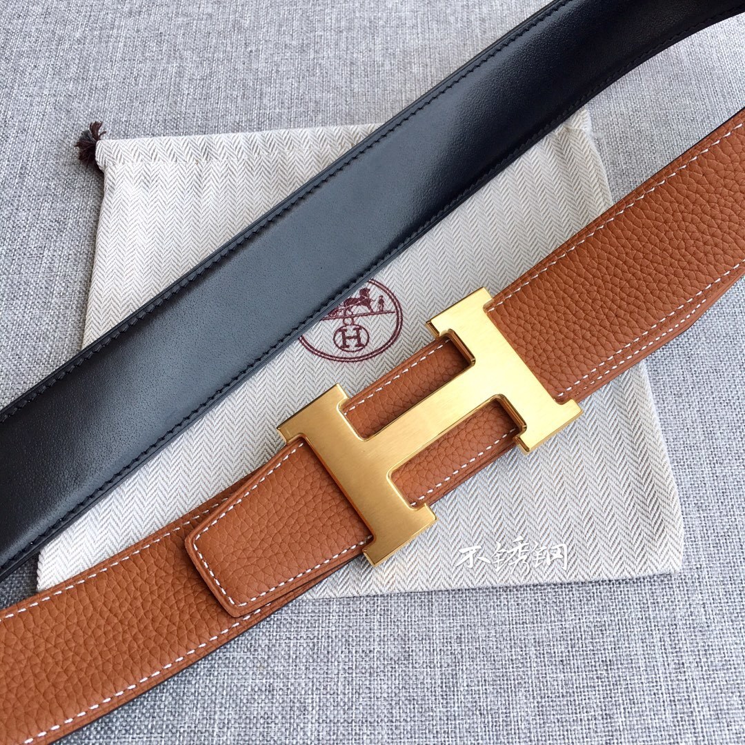 Hermes Togo 38mm Reversible Belt - Gold/Black with H Buckle