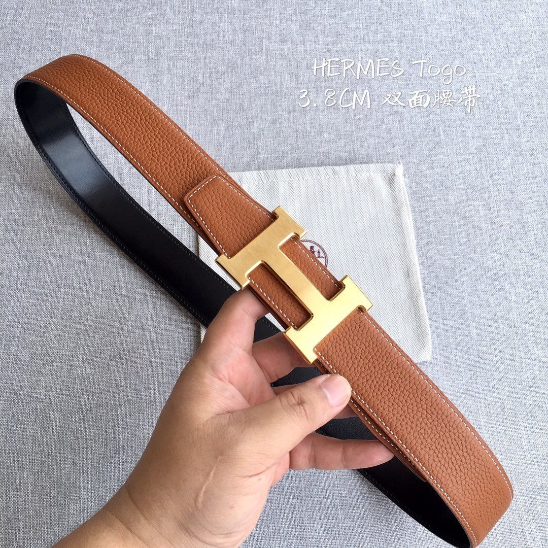 Hermes Togo 38mm Reversible Belt – Gold/Black with H Buckle