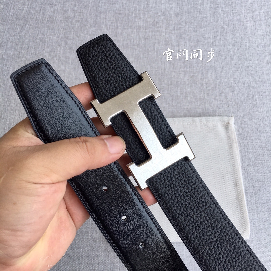 Hermes Togo Leather Reversible Belt 3.8cm with Silver H Buckle