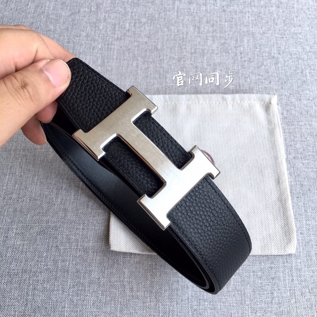 Hermes Togo Leather Reversible Belt 3.8cm with Silver H Buckle