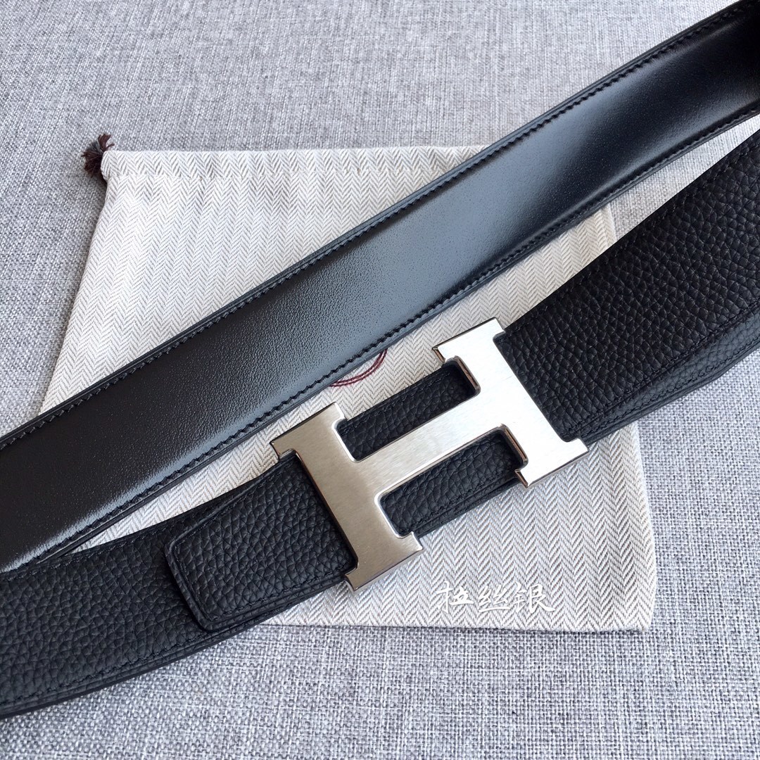 Hermes Togo Leather Reversible Belt 3.8cm with Silver H Buckle