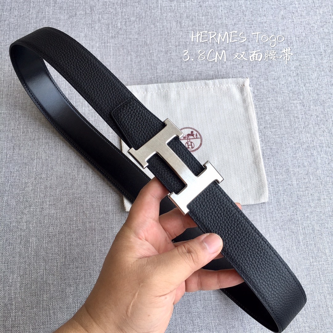 Hermes Togo Leather Reversible Belt 3.8cm with Silver H Buckle